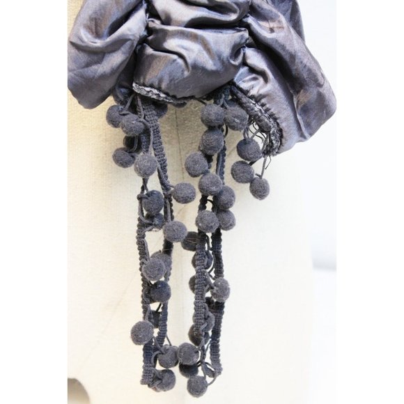 Grey Velvet Knit Reversible Scarf Ruffled Satin Stretch Fringe Goth Victorian - Picture 7 of 7